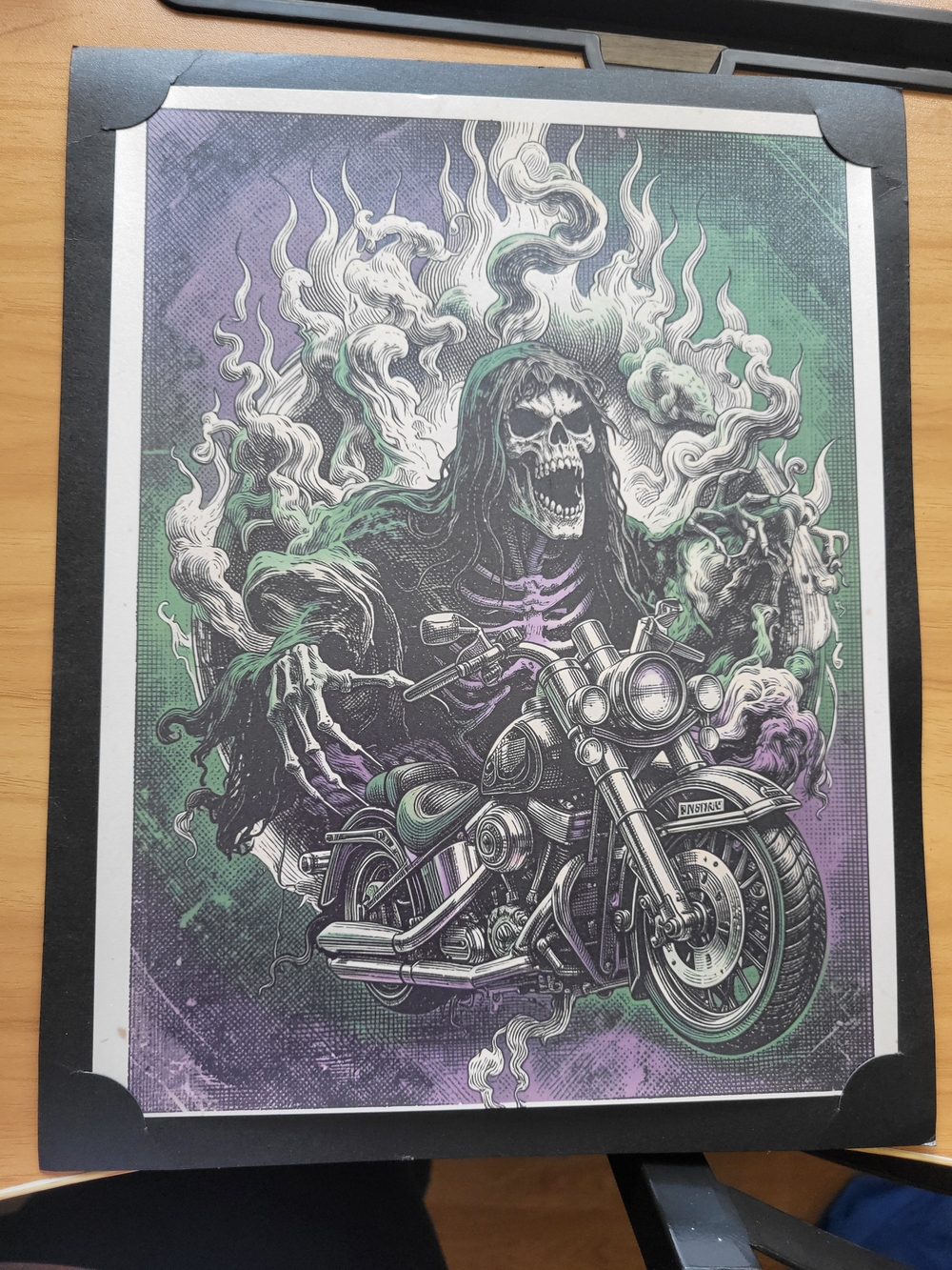 💀NEW💀 Reaper Motorcycle Art Print - Purple & Green